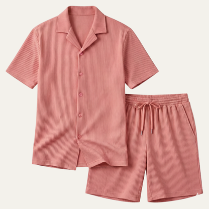 Men's Casual Summer Ribbed Shirt And Shorts Set