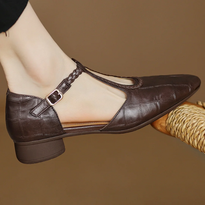 Women's Leather Mary Jane Flats Pointed Toe Black