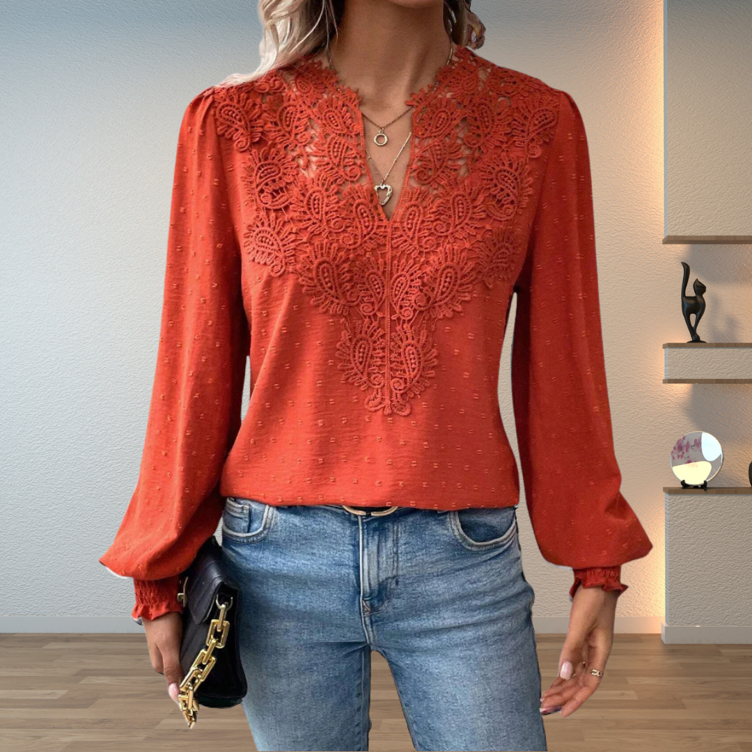 Elegant V Neck Floral Long Sleeve Women's Blouse Top - VibreMode
