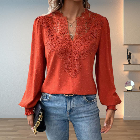 Elegant V Neck Floral Long Sleeve Women's Blouse Top - VibreMode