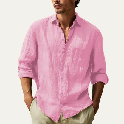Men's Linen Shirt Lightweight Turn Down Collar Beige