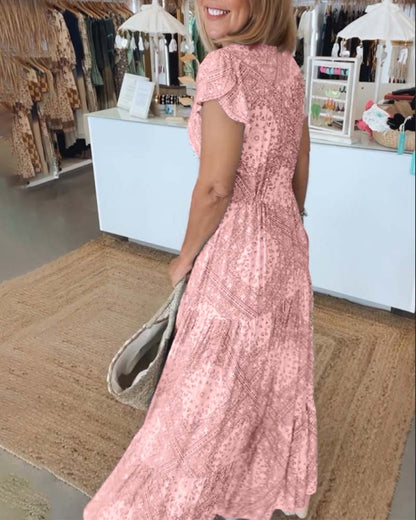 Hawaii Beach V-Neck Sundress with Short Sleeves