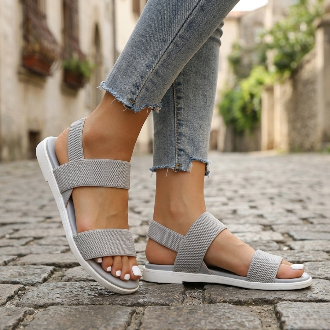 Flat Sandals Open Toe Elastic Strap Women