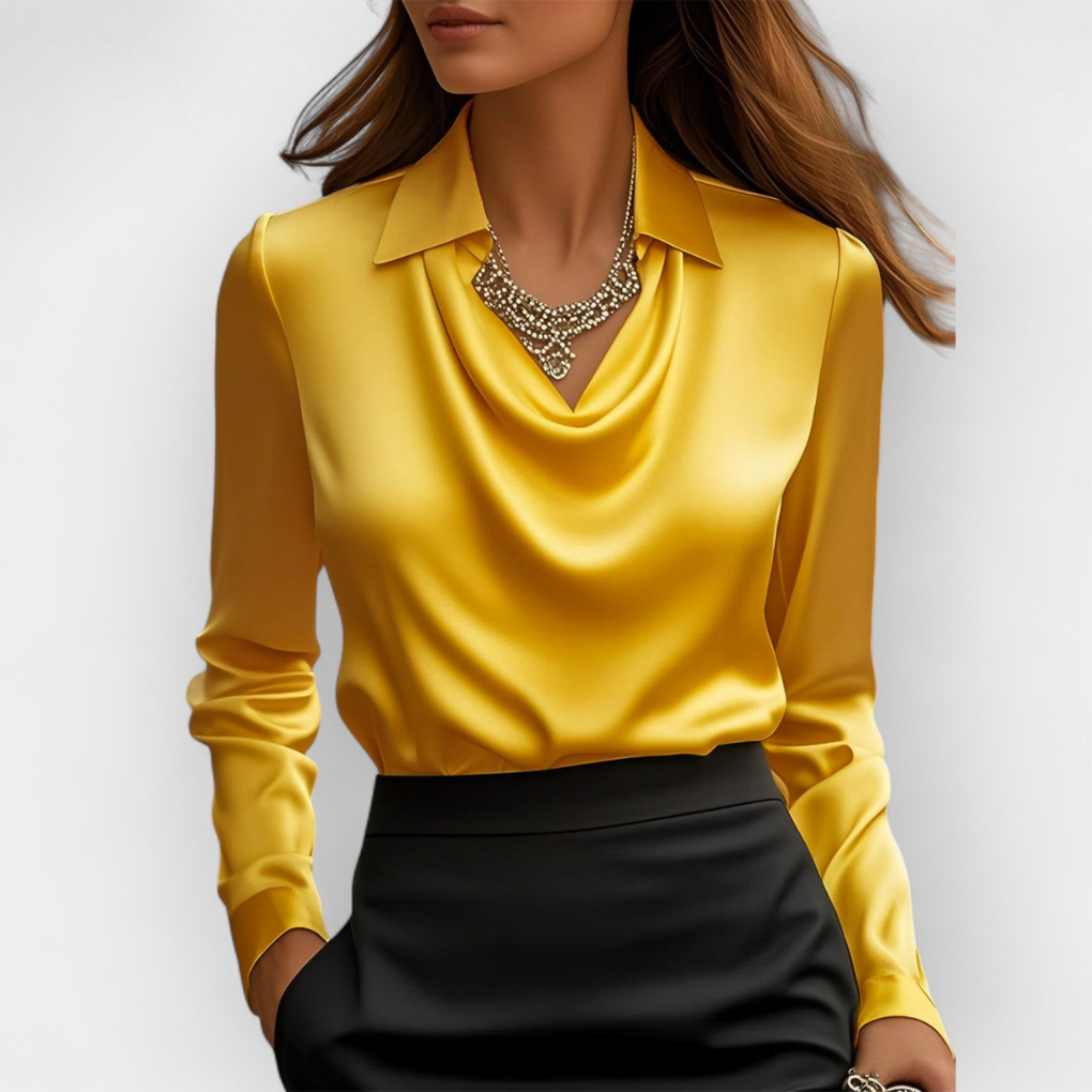 Women's Satin Blouse Waterfall Collar