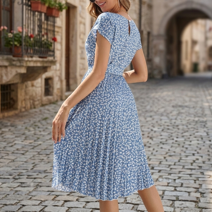 Floral Short Sleeve Belted Midi Dress Women