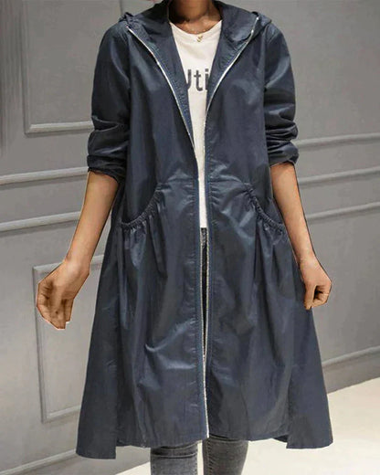Women's Waterproof Raincoat Long Zip Jacket