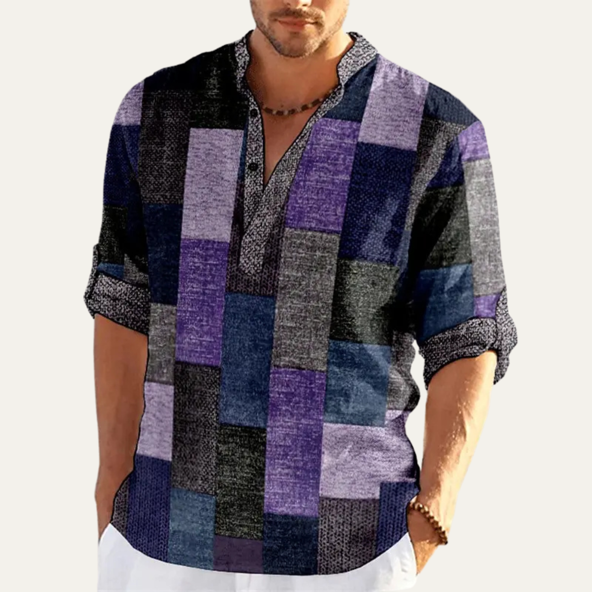 Men's Multicolor Polo Shirt Patchwork Cotton Casual