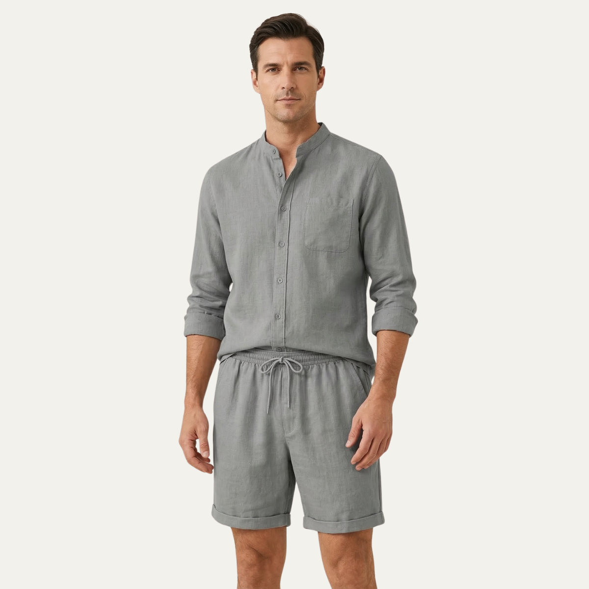 Men's Cotton Linen Shirt And Shorts Set