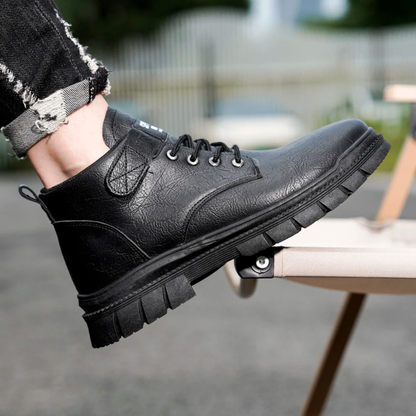 Men's Leather Ankle Boots Rugged Lace Up Outdoor