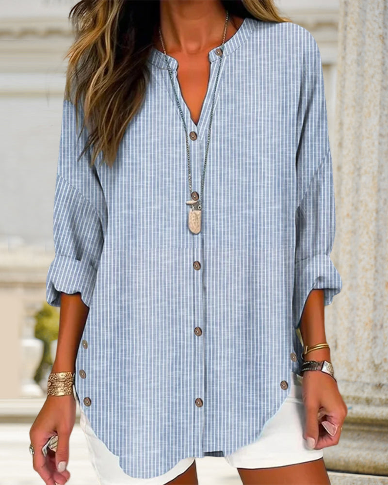 Chic Women's Striped Button Down Blouse Top