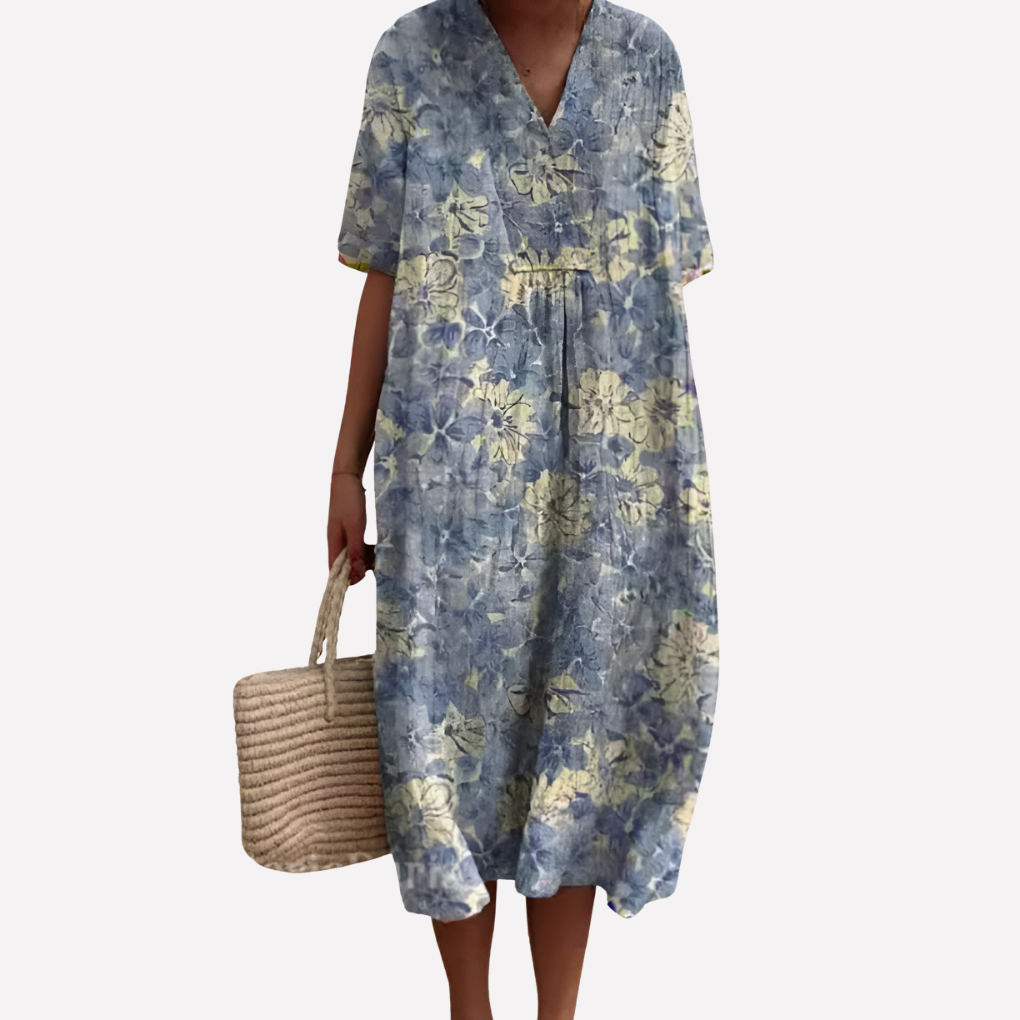 Women's Floral V-Neck Short Sleeve Summer Dress