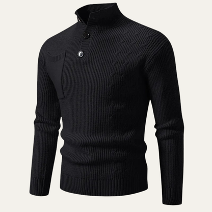 Men's Knit Sweater Stand Collar Button Detail