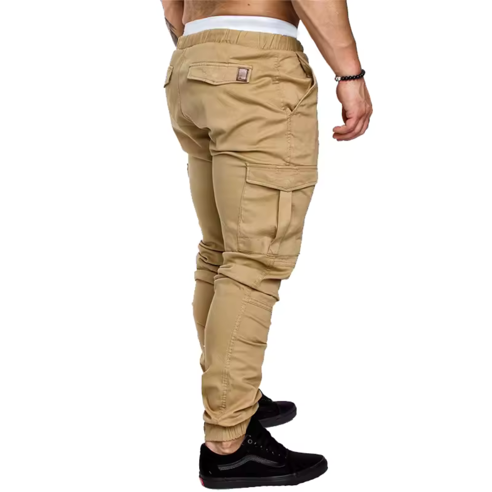 Men's Cargo Joggers Multi-Pocket Cotton Black