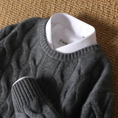 Men's Cable Knit Crewneck Sweater Warm Winter