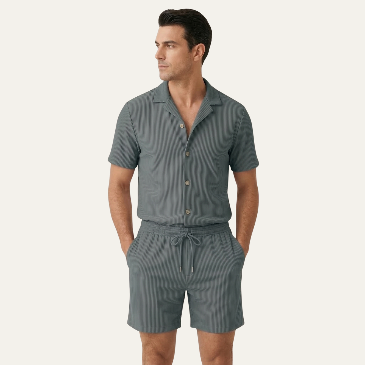 Men's Ribbed Summer Shirt And Shorts Set