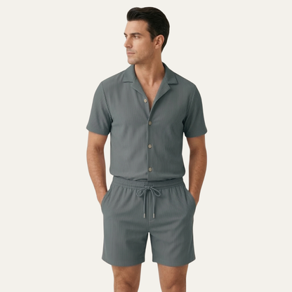 Men's Ribbed Summer Shirt And Shorts Set