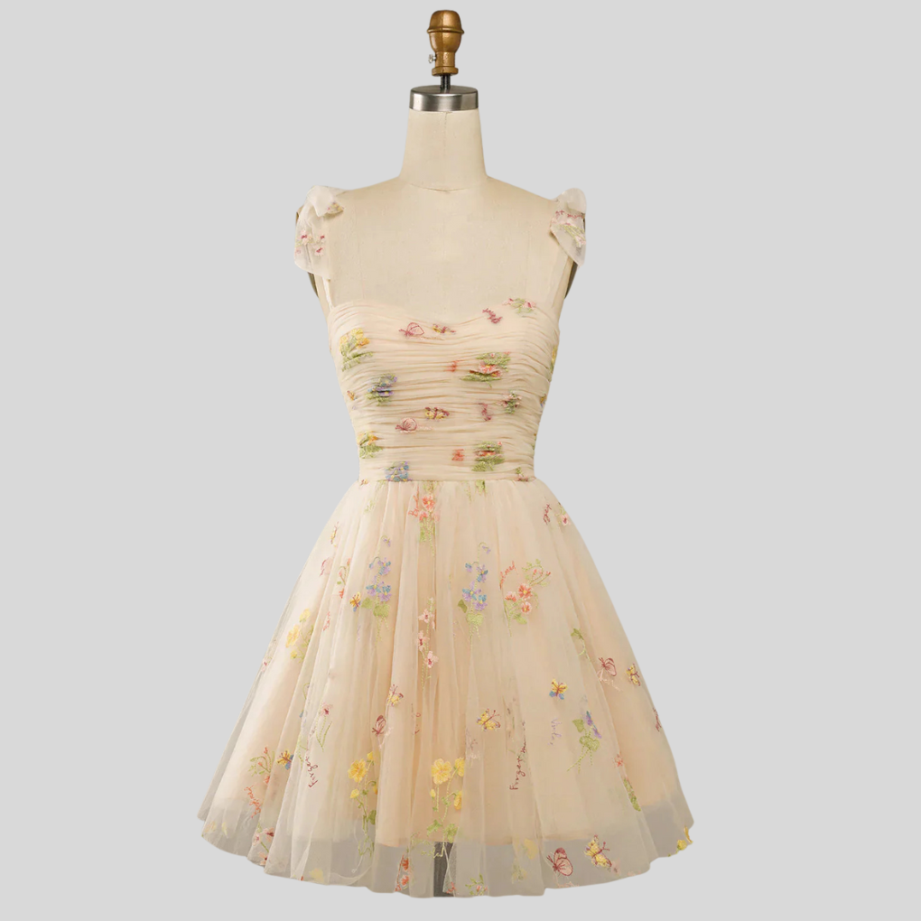 Women's Embroidered Tulle Ball Gown Evening Dress