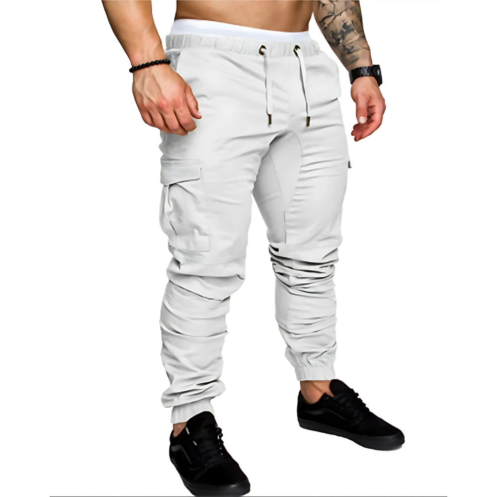 Men's Cargo Joggers Multi-Pocket Cotton Black