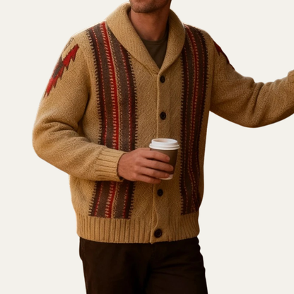 Men's Striped Knit Cardigan Shawl Collar Retro Style