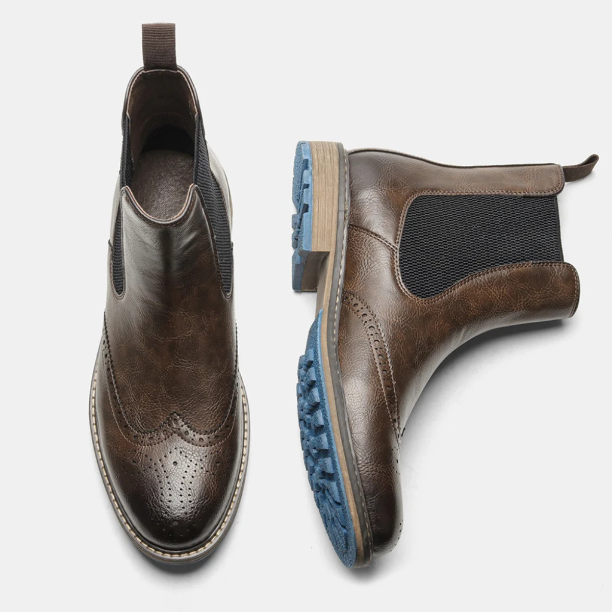 Monopoli Men's Chelsea Boots Leather Brogue Black