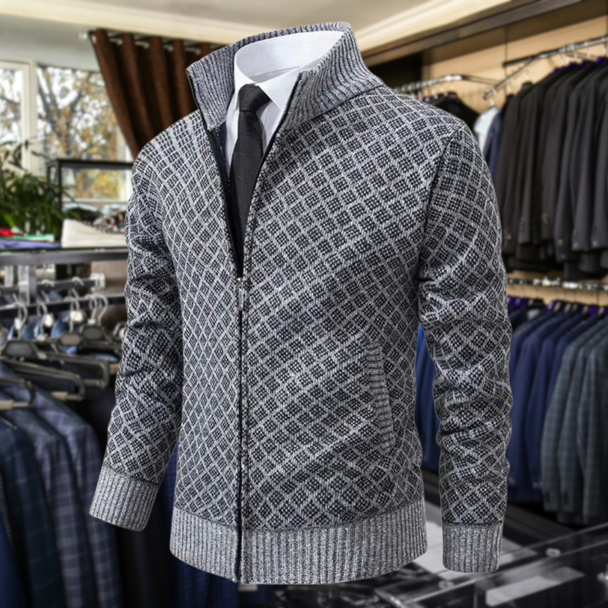 Men's Zip Front Cardigan Stand Collar