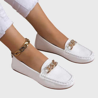Women's Elegant Chain Accent Slip On Loafers