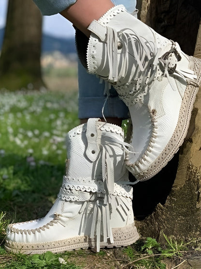 Tassel Leather Ankle Boots