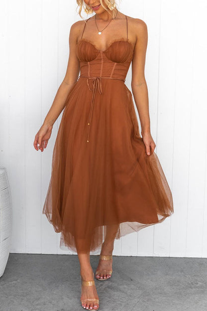 Women's Corset Midi Dress Tulle Skirt