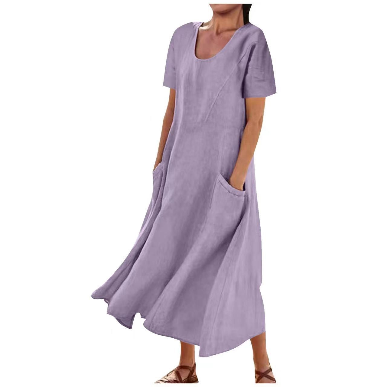 Simple Linen V Neck Summer Dress for Women