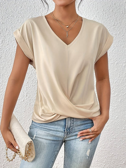 Chic V Neck Twist Front Ladies Summer Tee