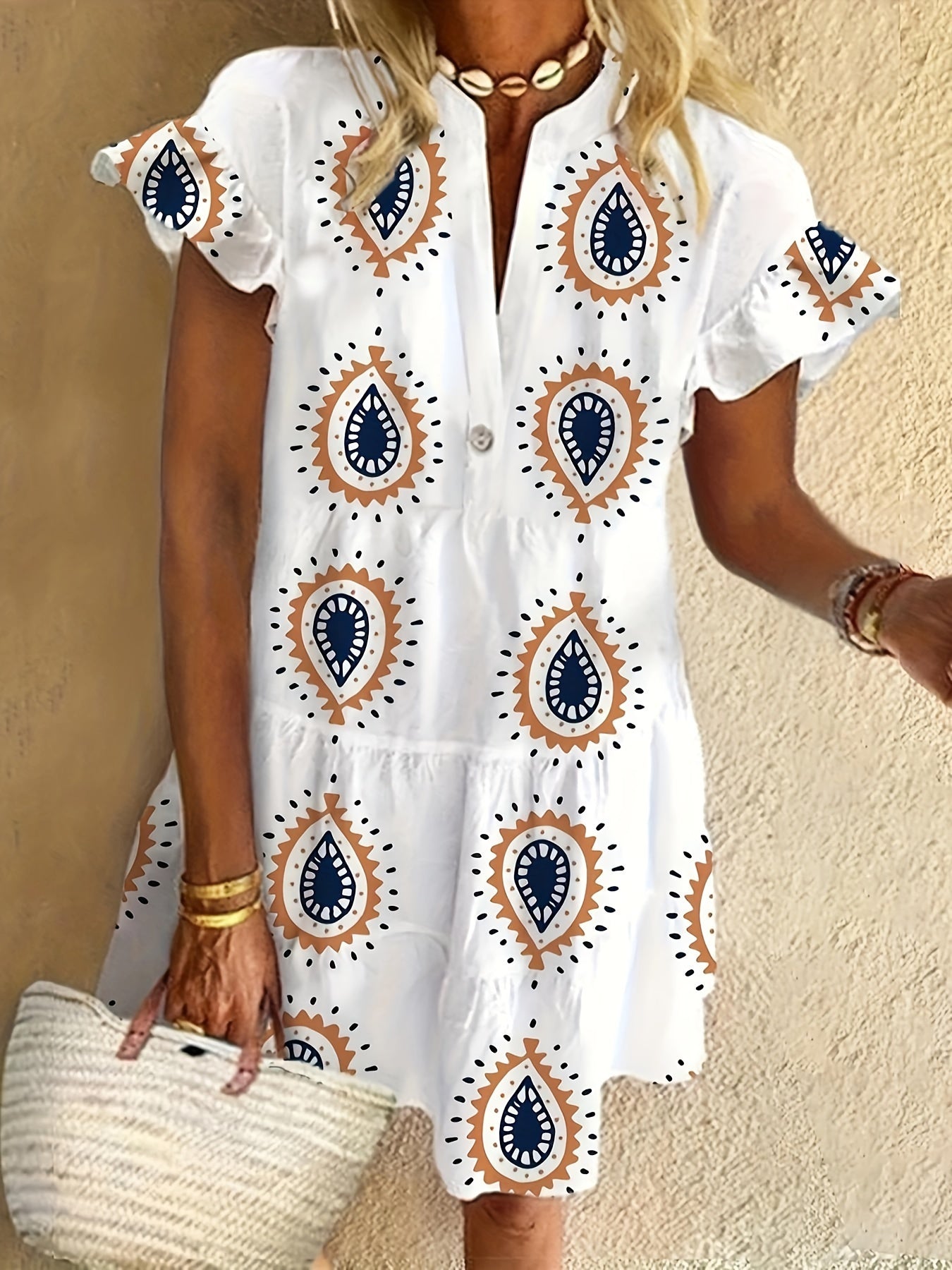 Women's Boho Midi Dress Flowy Draped Cocktail