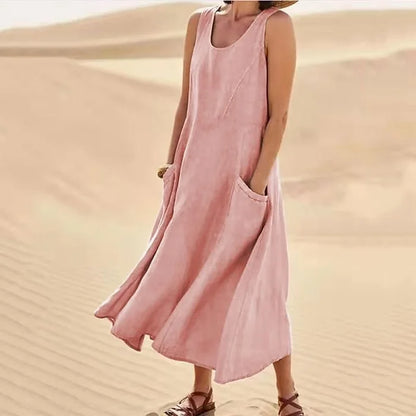 Women's Sleeveless Midi Dress With Pockets - VibreMode