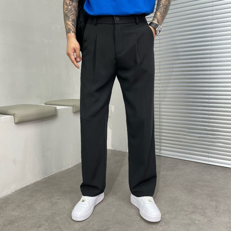 Men's Straight Leg Pleated Trousers