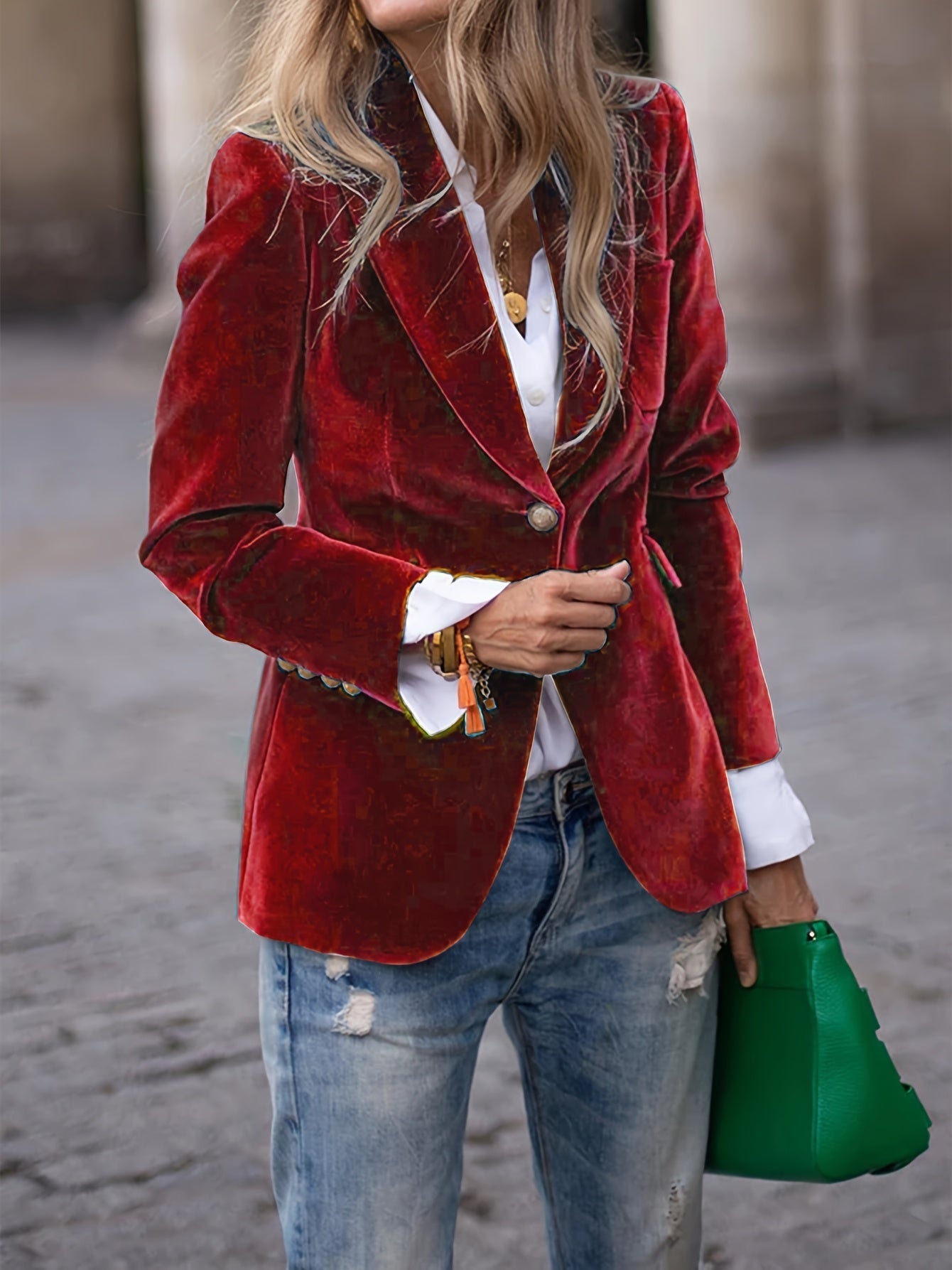Luxurious Soft Velvet Jacket with Metallic Buttons - VibreMode