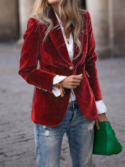 Luxurious Soft Velvet Jacket with Metallic Buttons - VibreMode