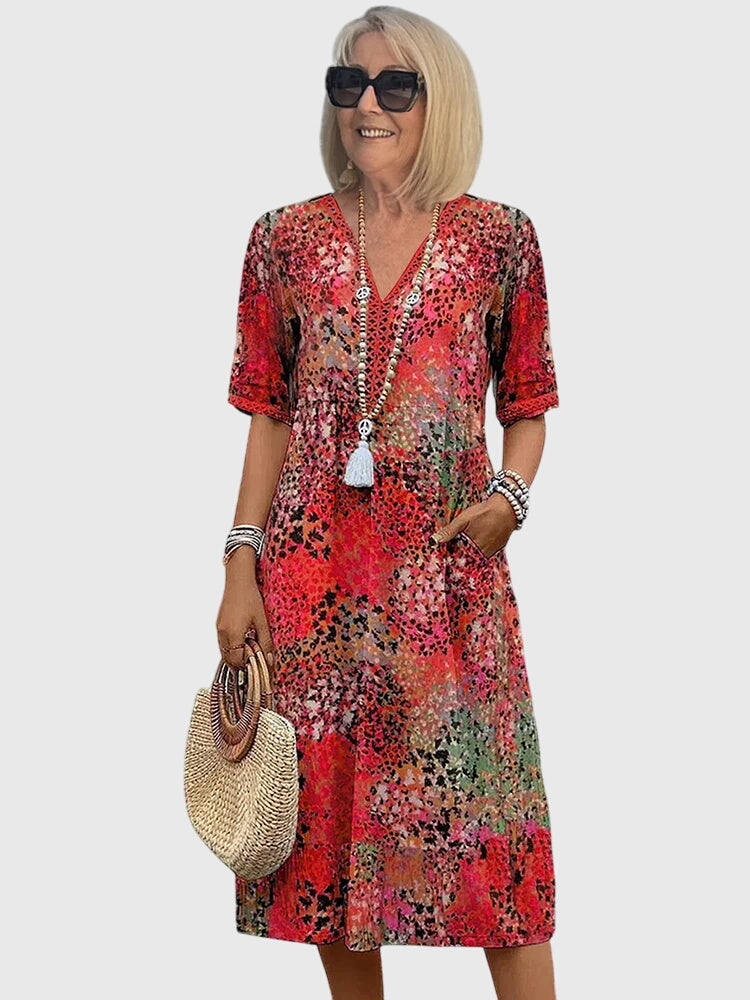 Ladies Floral V Neck Knee Length Dress