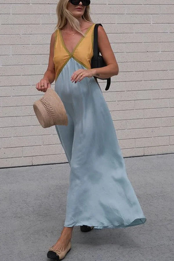 Women's V-Neck Colorblock Dress