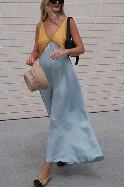 Women's V-Neck Colorblock Dress