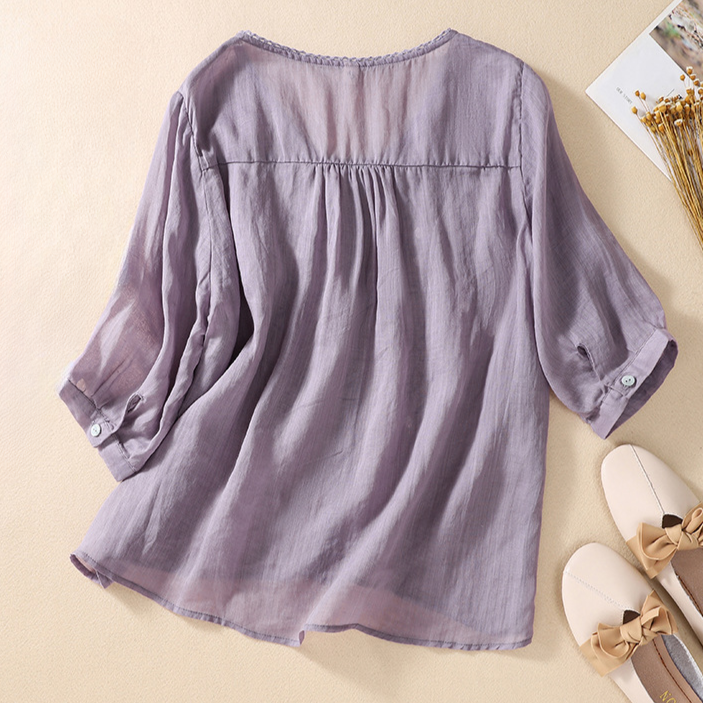 Women's V-Neck Linen Blouse