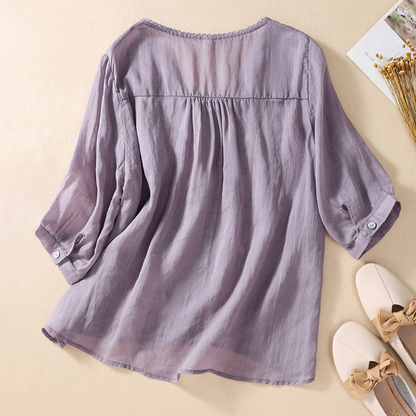 Women's V-Neck Linen Blouse