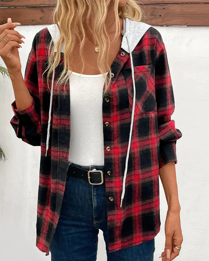 Women's Hooded Plaid Jacket Waterproof Fall Winter