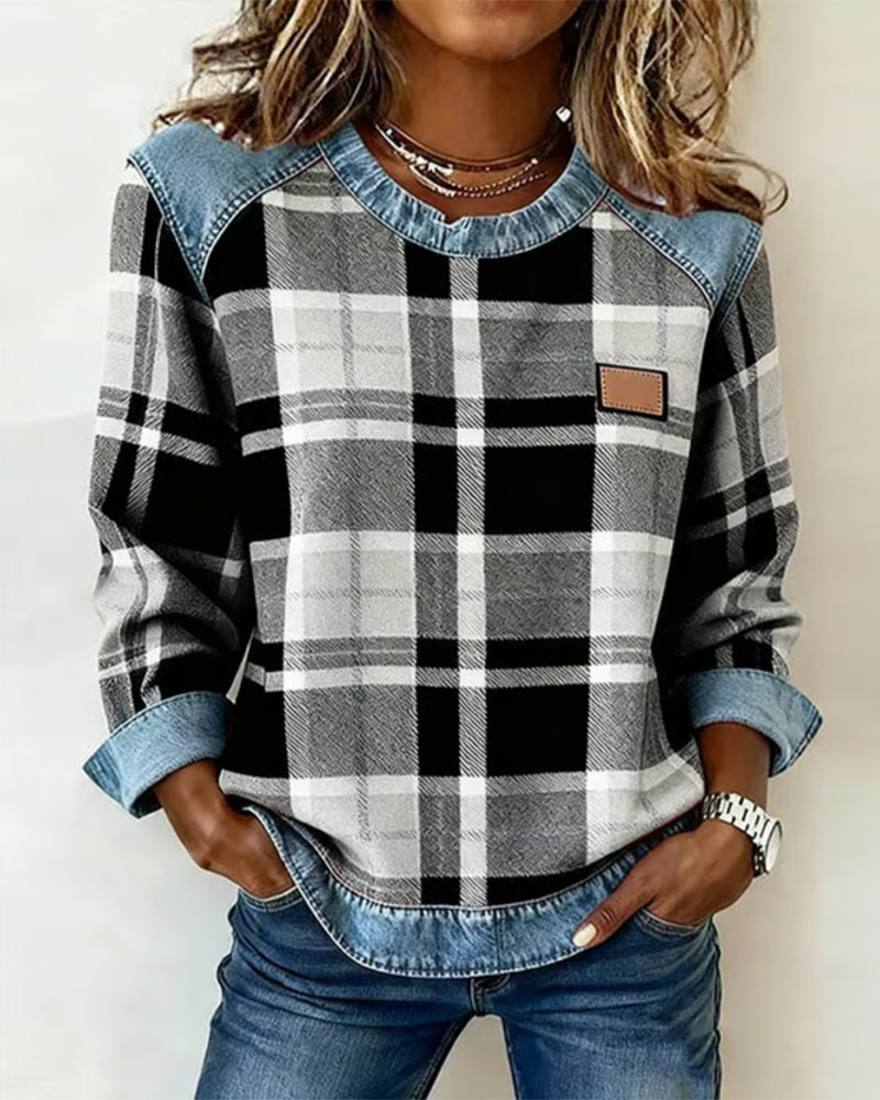 Ainsley Checkered Patchwork Sweatshirt