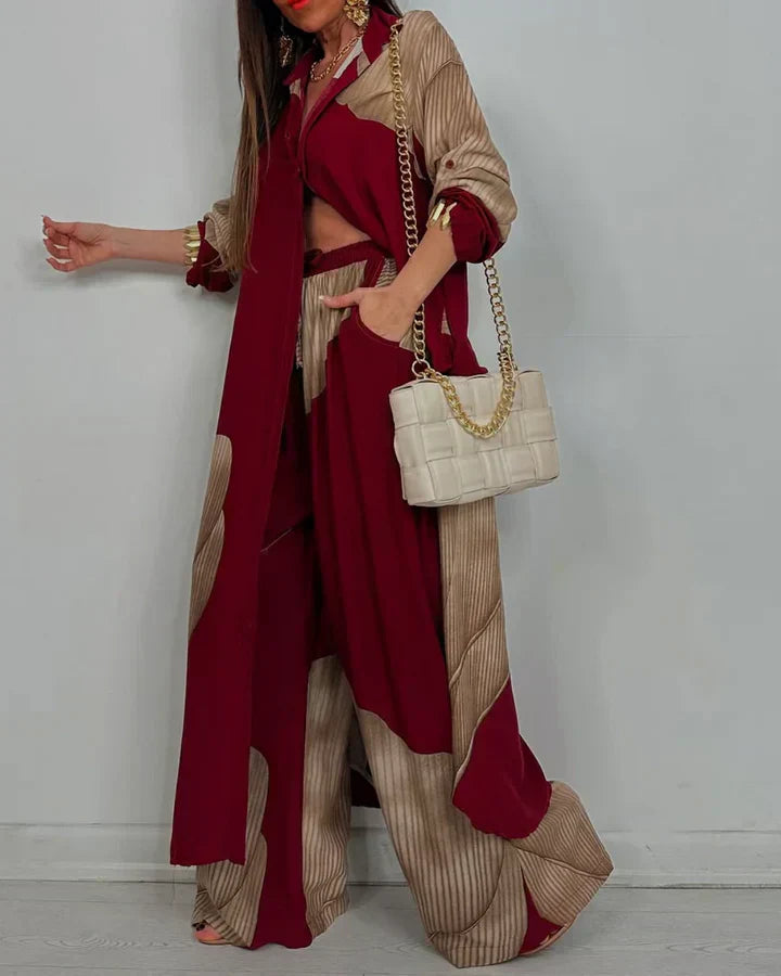 Women's Wide Leg Pantsuit Set Button Front