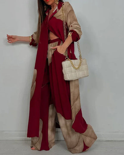 Women's Wide Leg Pantsuit Set Button Front