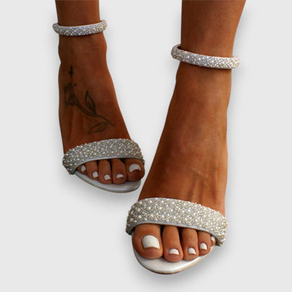 Women's Ankle Strap Heels Open Toe Embellished