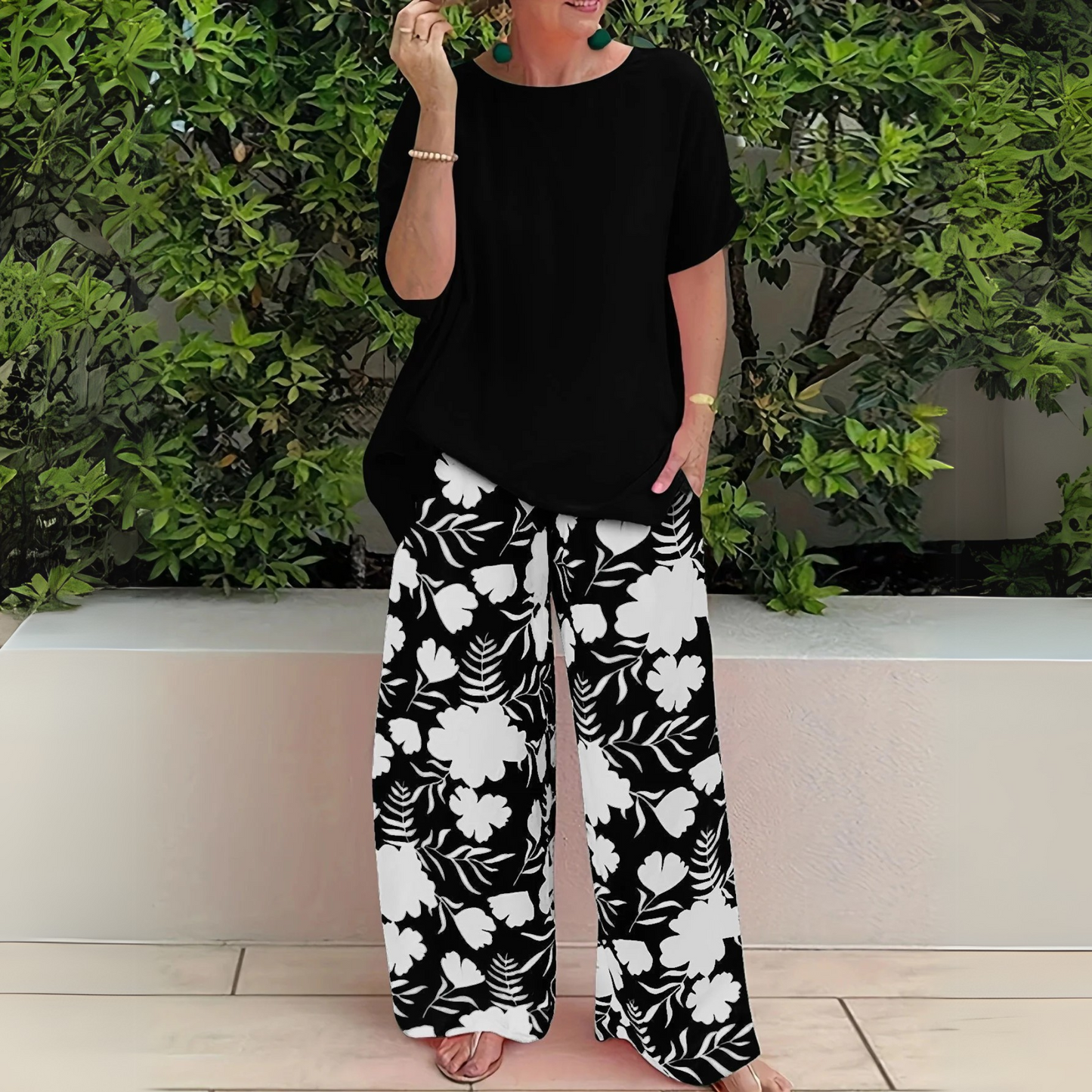 Women's Short Sleeve Wide Leg Outfit Set