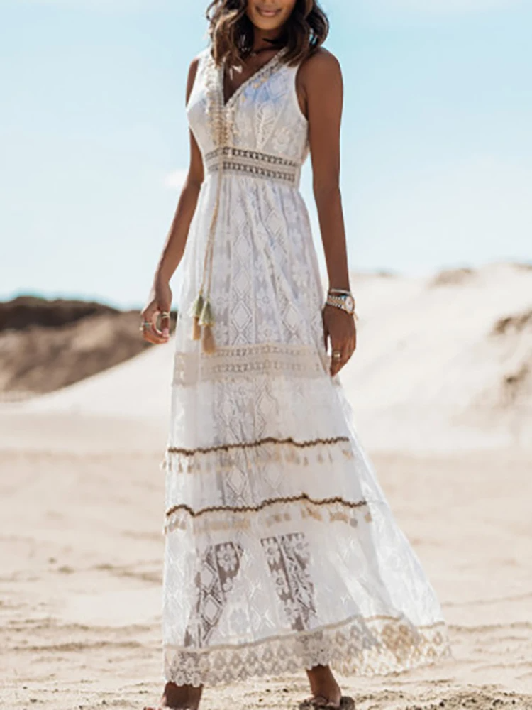 Women's Boho Maxi Dress Tiered Skirt