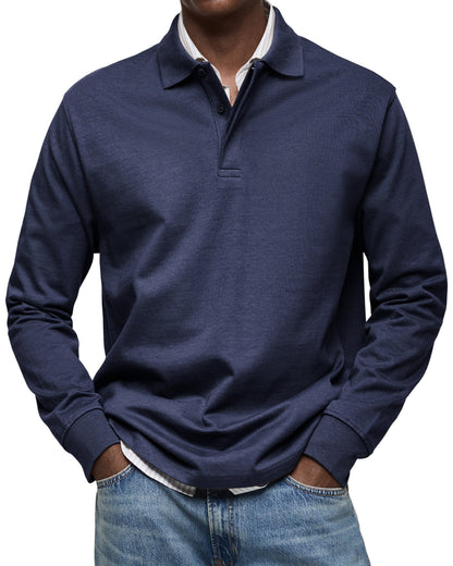 Men's Polo Shirt Long-Sleeve Button Placket Collar - VibreMode