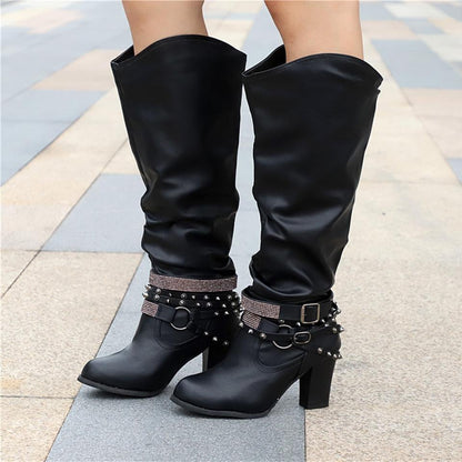 Women's Slouchy Block Heel Knee-High Boots