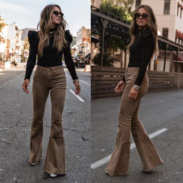 Women's High-Waisted Flared Pants Elegant Fit